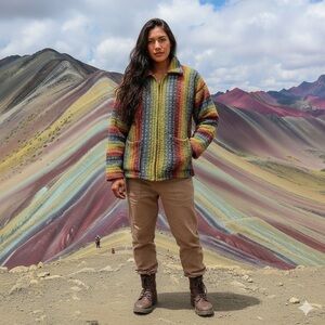 DEL MUNDO El Dorado Springs Co. Rainbow Mountains Colorful Wool Jacket EUC M-L